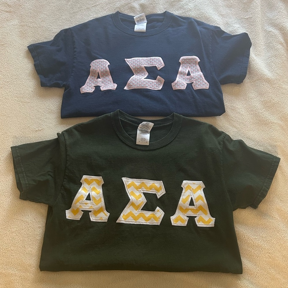 Alpha Sigma Alpha ASA Sorority Letters Tee - Navy & Forest Green